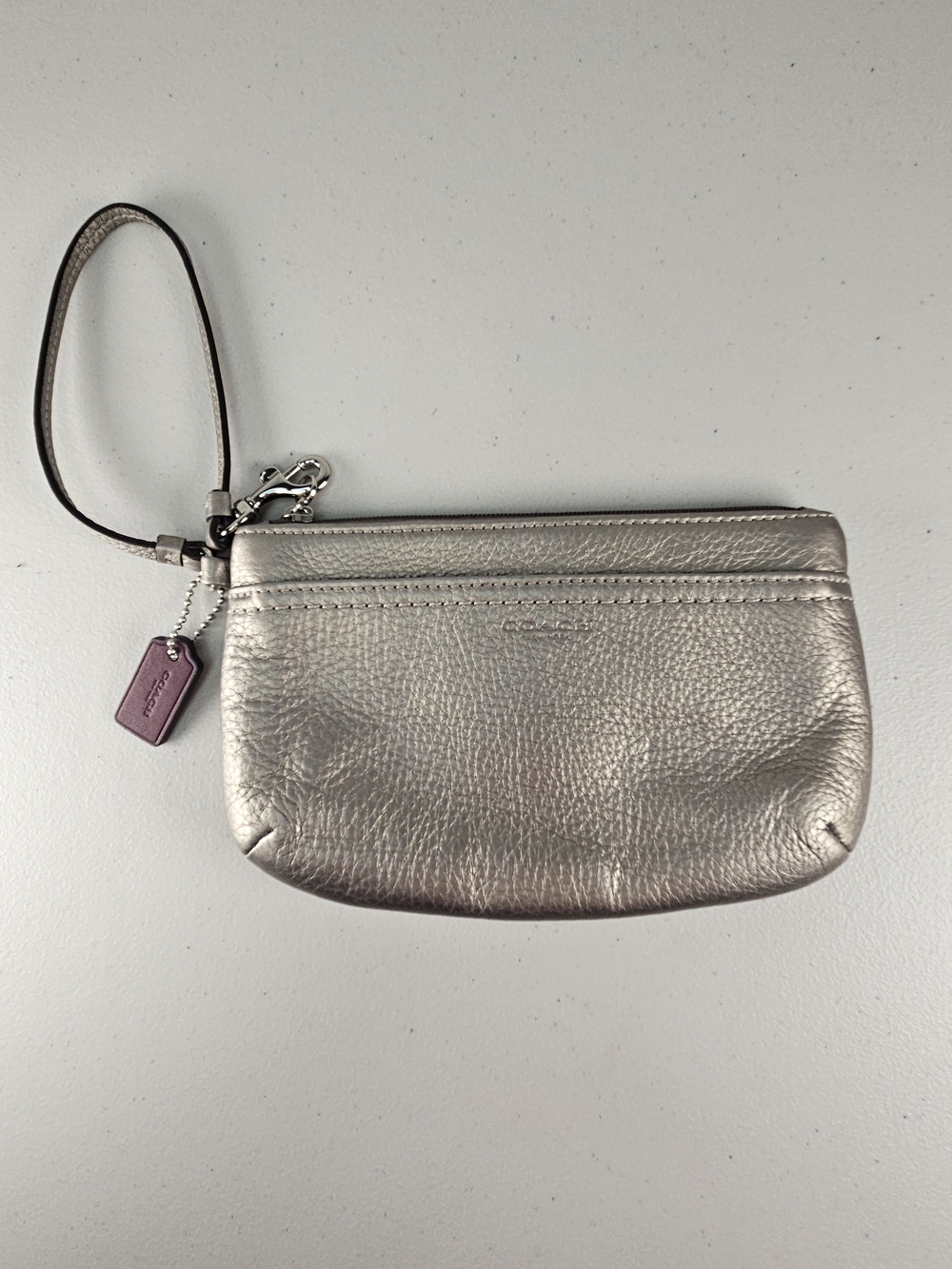 Coach Park Leather Medium Wristlet Pouch in Silver
